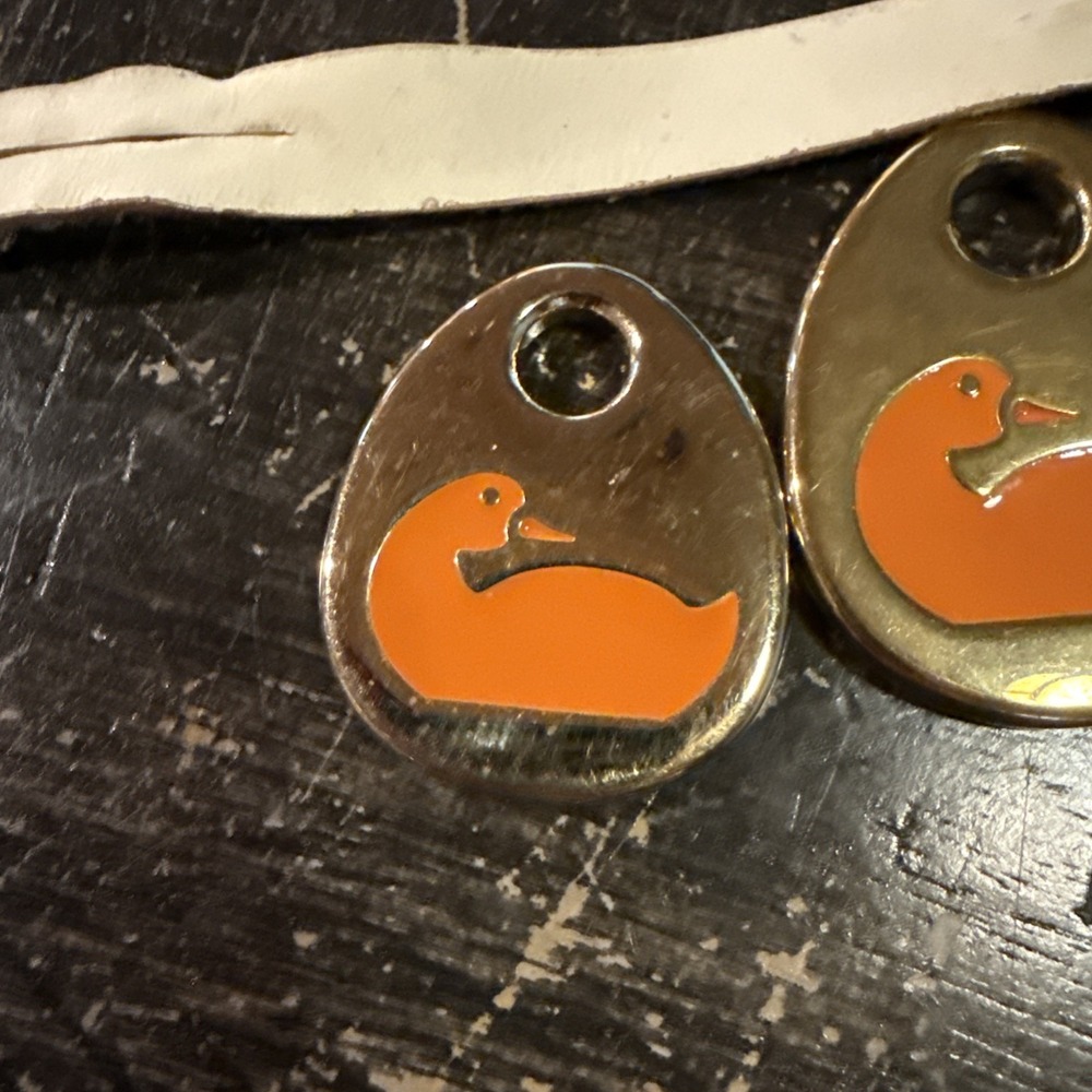 Dooney Bourke Orange Metal Duck Handbag Charm Hang Tag Replacement Set Of Two - Picture 2 of 8